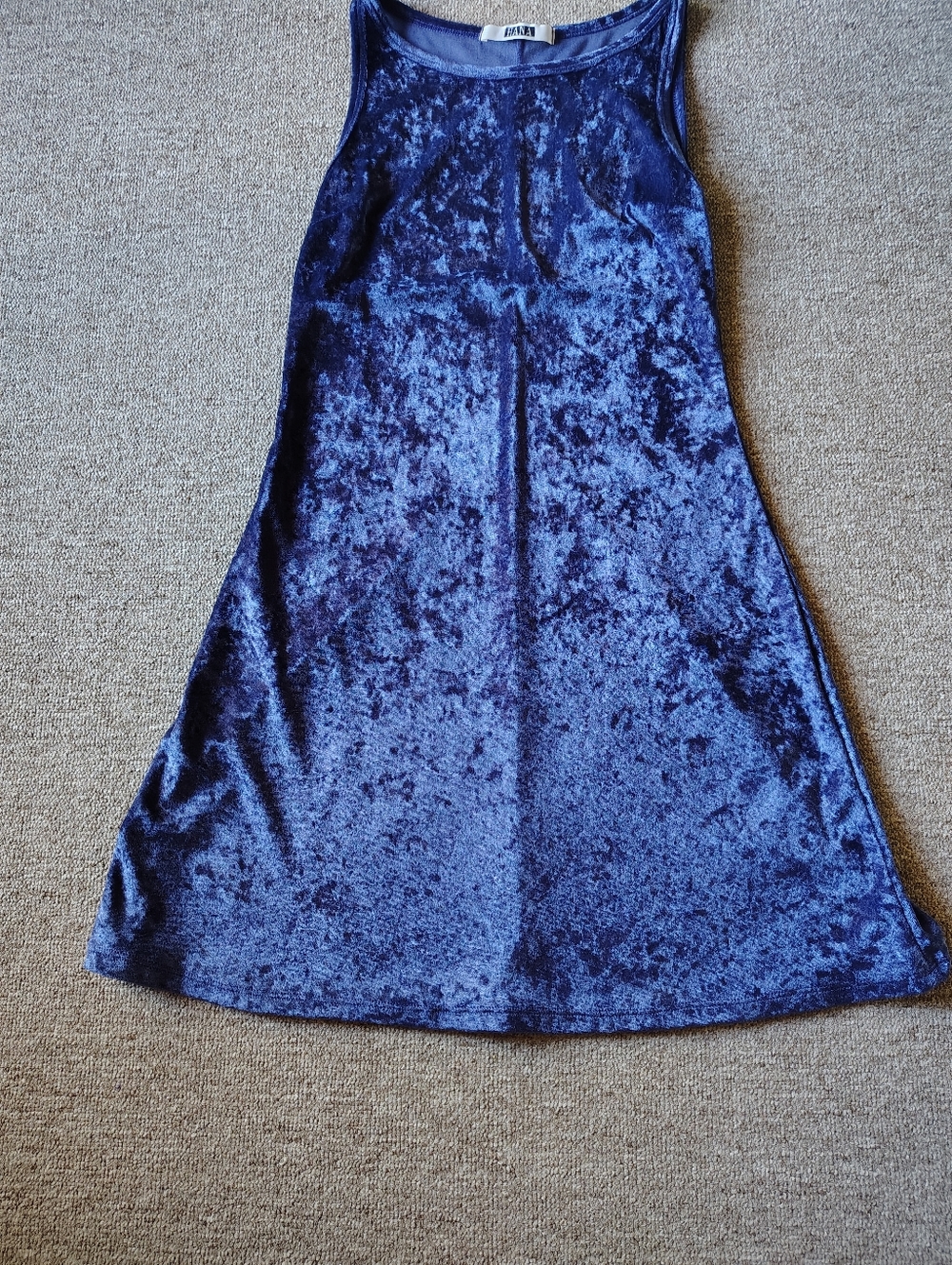 VTG HANA Blue Solid Velvet Sleeveless Scoop Neck A-Line Knee Length Dress Size S